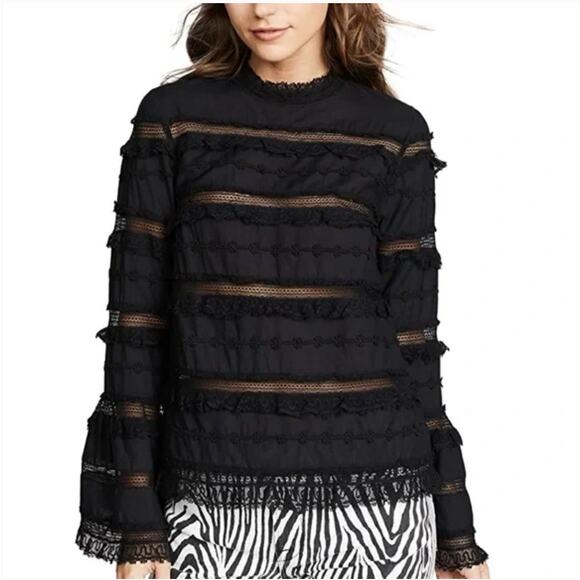 Ulla Johnson Grace Bell Sleeve Blouse in Noir Black Size 2 - Picture 13 of 14